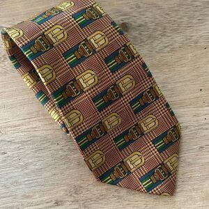 Harrods vintage tie with belt design gold blue 100% silk made in England